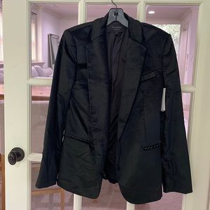 Equipment, black blazer, suede